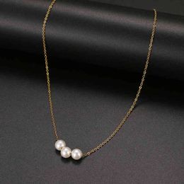 2021 New Fashion Kpop Cute Three Pearl Choker Necklaces Stainless Steel Chain Necklace Pendant Party For Women Jewellery Girl Gift G1206