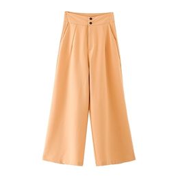 elegant women straight trousers fashion ladies stylish wide leg pants causal female solid orange girl chic 210527