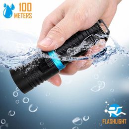 Flashlights Torches C2 Powerful L2 Diving LED Warm Yellow White Dive 200M Waterproof Underwater Camping Torch Lamp Dimming By 186