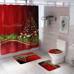 Shower Curtains Stylish Christmas Decorative Curtain Santa Elk Patterned Bathroom Waterproof Carpet Mat