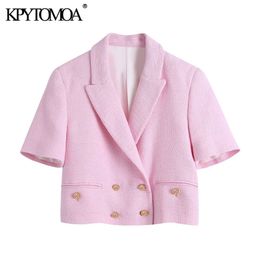 Women Fashion With Buttons Tweed Cropped Blazer Coat Vintage Long Sleeve Female Outerwear Chic Veste Femme 210416