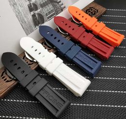 Silicone Rubber Watchband 22mm 24mm 26mm Black Blue Red Orange White Watch Band for Panerai Strap Waterproof Watchband Free Tool H0915