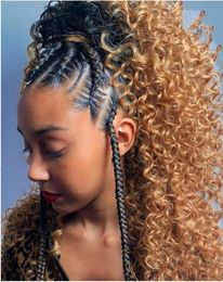 braided curly ponytail Australia - Honey blonde drawstring ponytail hair extension Kinky curly high ponytail with braids clip in virgin ponytails hairpiece 120g 140g