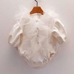 Sonbahar Yeni Yenidoğan Bebek Kız Bodysuit Uzun Kollu Örgü Prenses Tulum Bebek Yürüyor Çocuk Kız Tulumlar Giysileri 210413