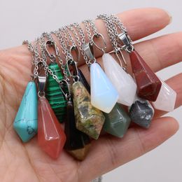 Natural stone Tiger Eye StoneTurquoise Opal pink Crystal Pendant Necklaces for Women Reiki Heal Crystal Pendulum Charms Necklace
