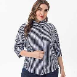 Fall Plus Size Women Clothing Long Sleeve Striped Blouse Fashion Ladies Vintage Elegant Mom Womens Shirts Tops Women's Blouses &