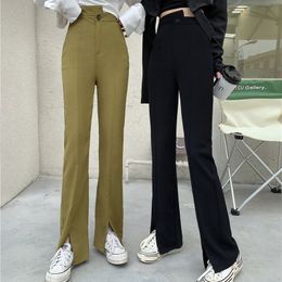 Pants & Capris Straight Tight Black High-waisted Flared Pant Women Oversize Mujer Pantalones All-match Sexy Street Retro 210429