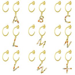 Moonmory 925 Sterling Silver Letter Pendant Earrings For Women Colourful Crystal Zircon Alphabet Eardrop Jewellery Christmas Gifts