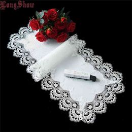 Wedding Party Christmas Bells Decorative Embroidered Table Runner White Polyester TV Stand Cabinet Cover 210709
