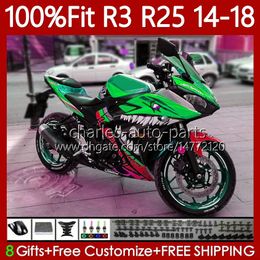 Injection Mould Fairings For YAMAHA YZFR3 YZF-R25 YZFR25 YZF R3 Shark green R25 14 15 16 17 18 Bodywork 102No.80 YZF-R3 2014 2015 2016 2017 2018 YZF R 3 25 14-18 OEM Body Kit