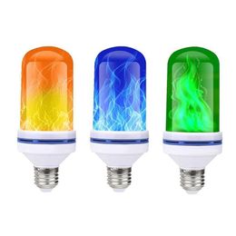 -Bulbos 99leds E27 Lámparas de llama 15W 85-265V 4 Modos Ampolla LED efecto Luz Bombilla Parpadeo Emulación Fuego Amarillo / Azul / Verde