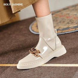 metal toe boots Canada - Boots Women Ankle Est Metal Chain Superfine Fiber Round Toe Thick Heels 2021 Autumn Winter Casual Shoes Woman Platform