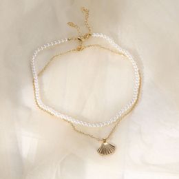 Double Layer Pearl Shell Choker Necklace for Women Bohemia Summer Vacation Beach Scallop Necklaces Ocean Girl's Jewellery