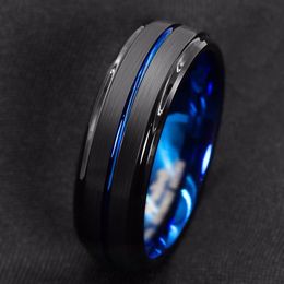 -Titan-Band-Ring für Männer-Oberfläche Schwarzer Nut innerhalb des blauen Gesichts Edelstahl Ringe Highlight Man Temperament Light Luxus