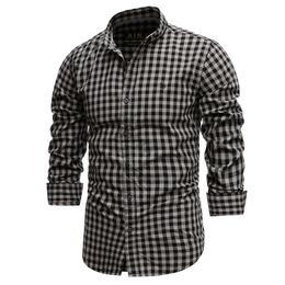 Spring 100% Cotton Plaid Shirt Casual Slim Fit Men Shirt Long Sleeve High Quality Men's Social Shirt Dress Shirts 210705