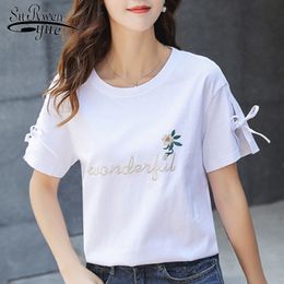 Casual Summer Ladies Shirt Korean Fashion Clothing Loose Short Sleeve O-neck Tops Cotton Embroidery 4848 50 210521