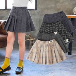 Girls Tutu Skirts Autumn Winter Children Pleated Plaid Skirts for Girls Thicken Woolen Short Skirts Teen Clothes Girls 10 12Year 210331