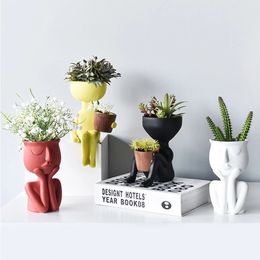 Nordic Succulent Cactus Plant Flower Pot Human Face Abstract Vase Head Art Plant Home Decoration Ornaments Garden Decor 210409