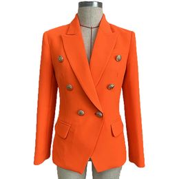EXCELLENT Newest 2021 Baroque Designer Career Blazer for Women Ladies Lion Buttons Double Breasted Blazer Jacket Neon Orange X0721