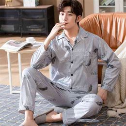 Style Men's Pyjamas Set Spring Autumn Warm Cotton men Pyjamas Sets Long Sleeve Sleepwear Top +Pant Leisure Wear Cloth 210901