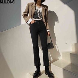 Women White OL Ankle-Length Straight Jeans Spring Summer High Waist Elastic Elegant Denim Pants Mujer Pantalon Fashion 210514