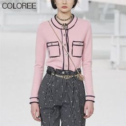 Korean Fashion Pink Cardigan Womens Spring Autumn Casual O-neck Long Sleeve Knitted Sweater Mujer Elegant Chic Tops 210917