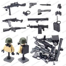 Military WW2 Figures Weapons Building Block Assembling Equipment Signal Soldier Gun Moc US Army Battlefield Model Gift Child Toy Y1130