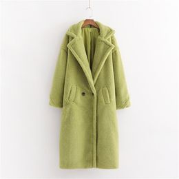 Autumn Winter Women Avocado Green Teddy Coat Stylish Female Thick Warm Cashmere Jacket Casual Girls Streetwear 210531