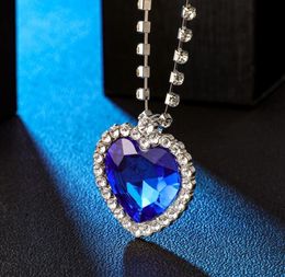 Heart Of Ocean Blue Heart Love Forever Pendant Necklace Velvet Bag necklaces for women Y0528