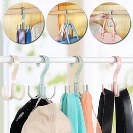Hooks & Rails 2pcs Free Punch Four-claw Rotating Hook Multifunctional Coat Household Wardrobes Hanging Bag Tie Holder