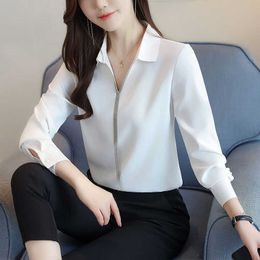 Korean Women Shirt Chiffon Blouses Long Sleeve Shirts Woman Tassel Blouse Office Lady V-neck White Tops Plus Size 210604