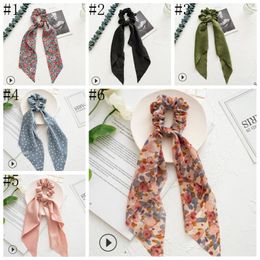 Scrunchies Dot Floral Printed Long Streamer Ribbon Headwear Turban Hair Ties Horsetail Ties Head Wrap Fashion Hair Accessories 6 Designs