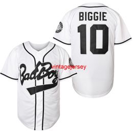 #10 Biggie Smalls Bad Boy Plain Hip Hop Apparel Hipster Baseball Clothing Button Down Shirts Sports Uniforms Mens Jersey White S-XXXL