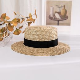 Straw Wide Brim Flat Hats Shade Sunscreen Caps Unisex Outdoor Travel Strap Hats for Summer