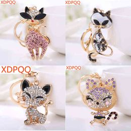 Cute Pendant Kitten Three-dimensional Alloy Decoration Pink Rhinestone Effect Car Keychain Lady Bag Buckle