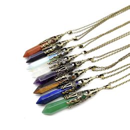 natural crystal pendulums hexagonal prism crystal agate stone necklace Pendulum decorate Maya ethnic characteristic bullet cone