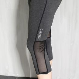 Women Yoga Calf-Length Pants Hollow Splice Tight Mesh Fitness Leggings Cropped Trousers Female Home Sport Clothing Running Gym Outfit