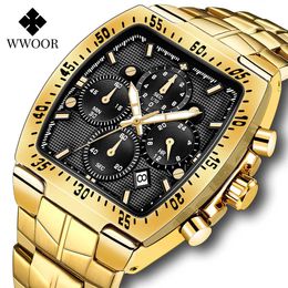 WWWOOR Luxury Military Men Watches Gold Black Creative Fashion Clock Man Sport Waterproof Chronograph Relogio Masculino 210527