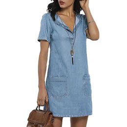 Summer new product Europe and the United States popular solid Colour denim thin mid-length dress X0529
