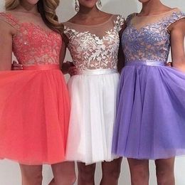 Short A line Prom Dresses with Applique Crystal Tulle Elegant Evening Party Gowns