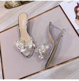 Hoksvzy женские сандалии лето 2020 года новый кристалл прозрачный высокий каблук горный хрусталь клин мелкий рот женская обувь XFS3423423