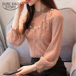 arrived spring shirt women hollow lace collar blouse female long sleeved tops Chiffon clothing D411 30 210521