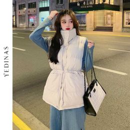 Yedinas Winter Thick Womens Vest Jackets Sleeveless Stand Collar Warm s Female Coats Casual Long Women Chaleco Mujer 210527