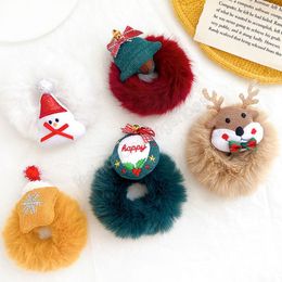 Women Girls Plush Faux Fur Hair Scrunchies Christmas Style Ponytail Holders Elk Elastic Rubber Bands Party Decorative Hair Accessories