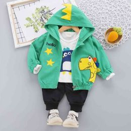 70 110cm Kids Dinosaur Clothing Set Autumn Cotton Hooded Coat Shirt Pants 3 Pcs Suit For Boy Toddler Children Christmas