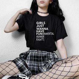 Girls Just Wanna Have Fundamental Human Rights Print Feminist T Shirt Women Short Sleeve Summer O-neck Tops Tees Camisetas Mujer 210518