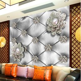 Luxury pearl flower 3d soft TV background wall 3d murals wallpaper for living room wallpapers