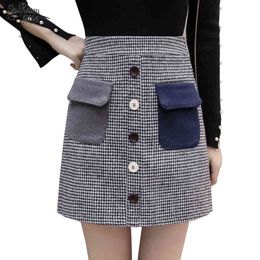 Jupe Femme Winter Fashion Plaid Women Skirts Woolen High Waist Elegant Vintage Shorts Mini 7475 50 210508