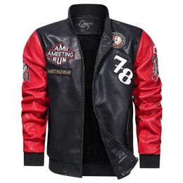 Men's Baseball Leather Jacket Men Casual High Street Embroidery Uniform Jackets Coat Male Winter Bomber Coats Outerwear 211009