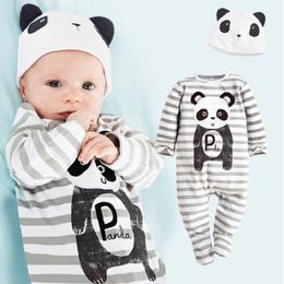 Panda Baby Rompers Caps Boys Clothing Set Toddler Hat One-Pieces Suits Overall Grey baby boy clothes bebe jumpsuit 210413
